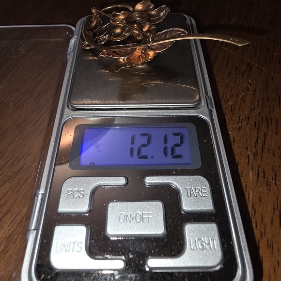 14 Karat Yellow And Rose Solid Gold And Blue Topaz Flower Floral Brooch - Picture 10 of 12